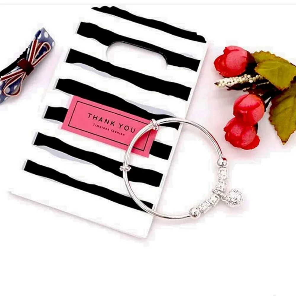 30 Small Black & White Thank You Gift Bags- 3.5